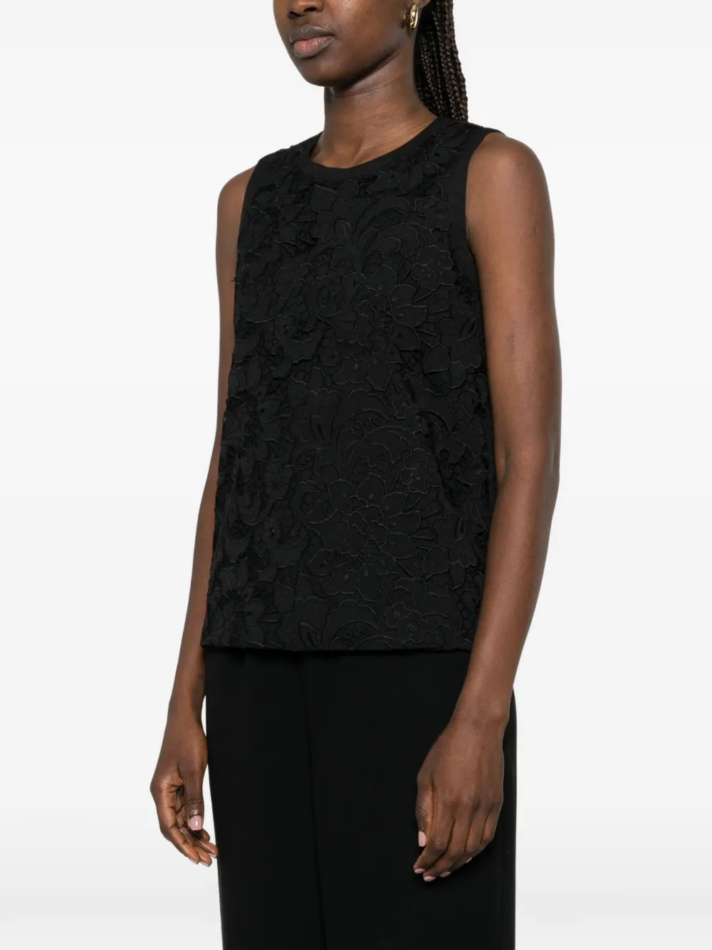 Max Mara Street mouwloze blouse met bloemenkant Zwart