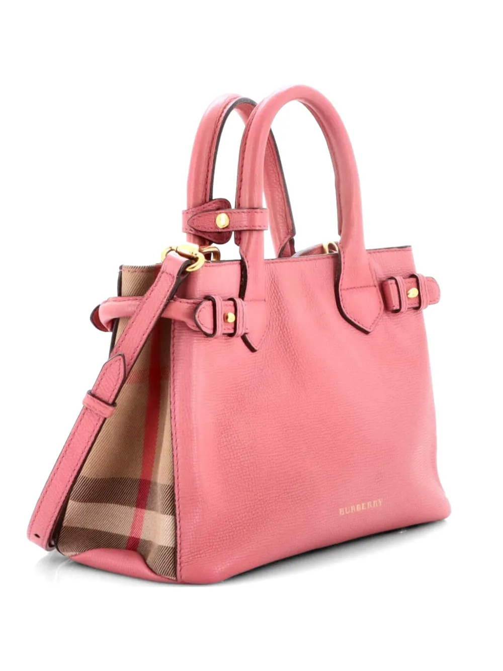 Burberry Pre-Owned Banner Leather and House Check Canvas Small tote bag - Rosa