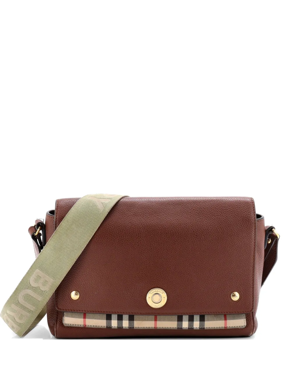 Burberry Pre-Owned Note Leather with Vintage Check Canvas Medium crossbody bag - Marrone