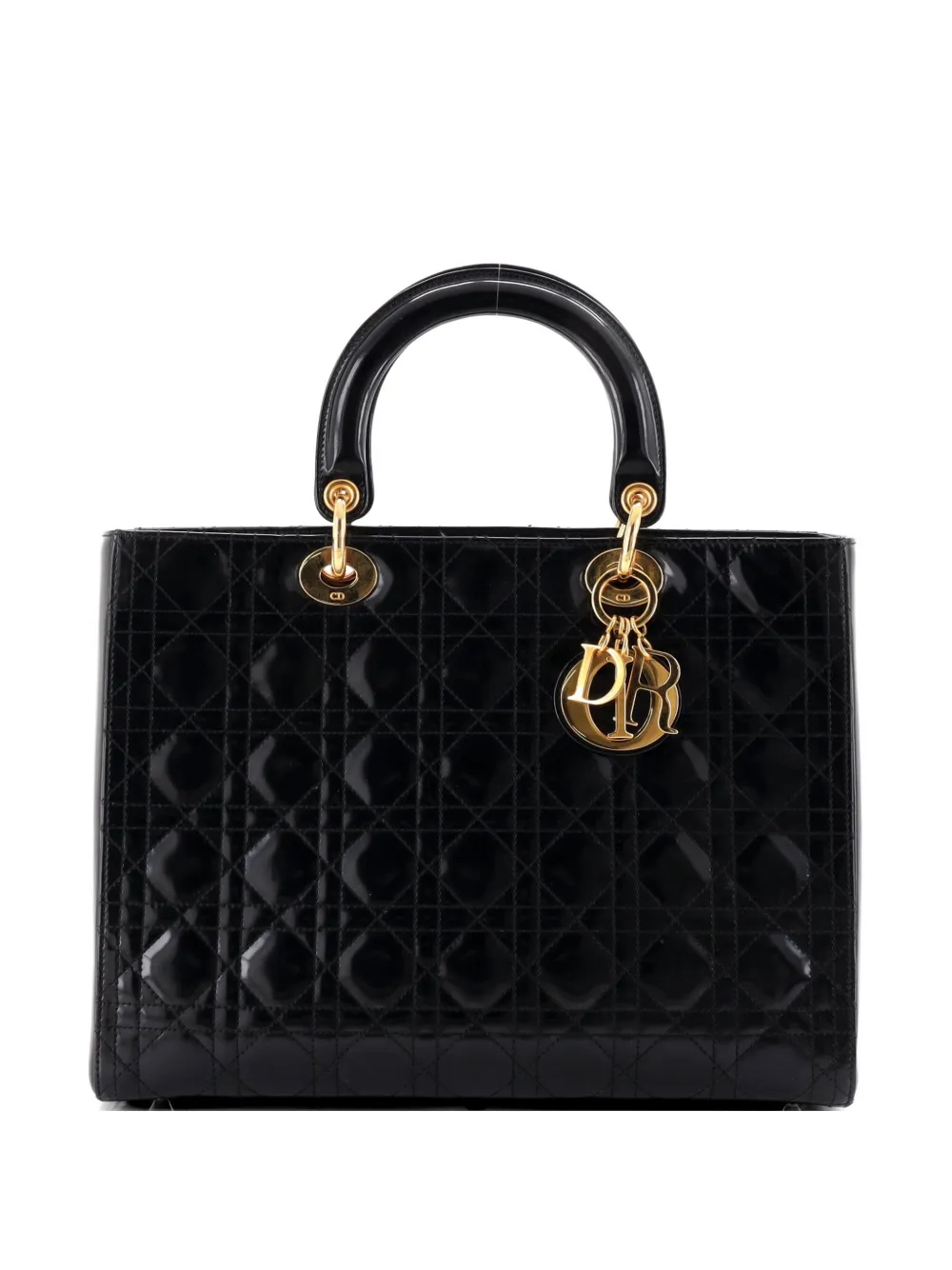 Christian Dior Pre-Owned Vintage Lady Dior Bag Cannage Quilt Patent Large satchel - Nero
