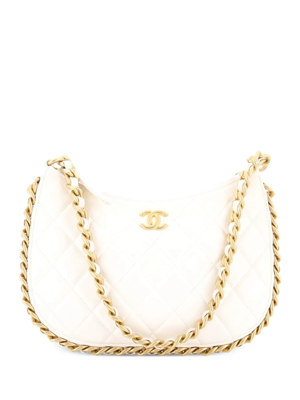 CHANEL Pre-Owned CC Chain Around Quilted Lambskin hobo bag - Bianco