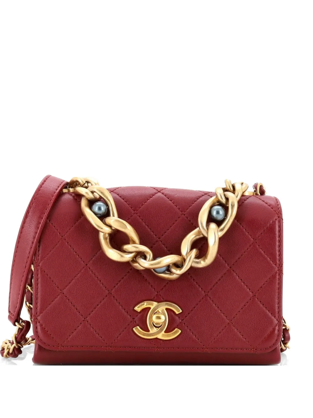 CHANEL Pre-Owned Pearl Boy Chain Flap Bag Quilted Calfskin Mini shoulder bag - Rosso
