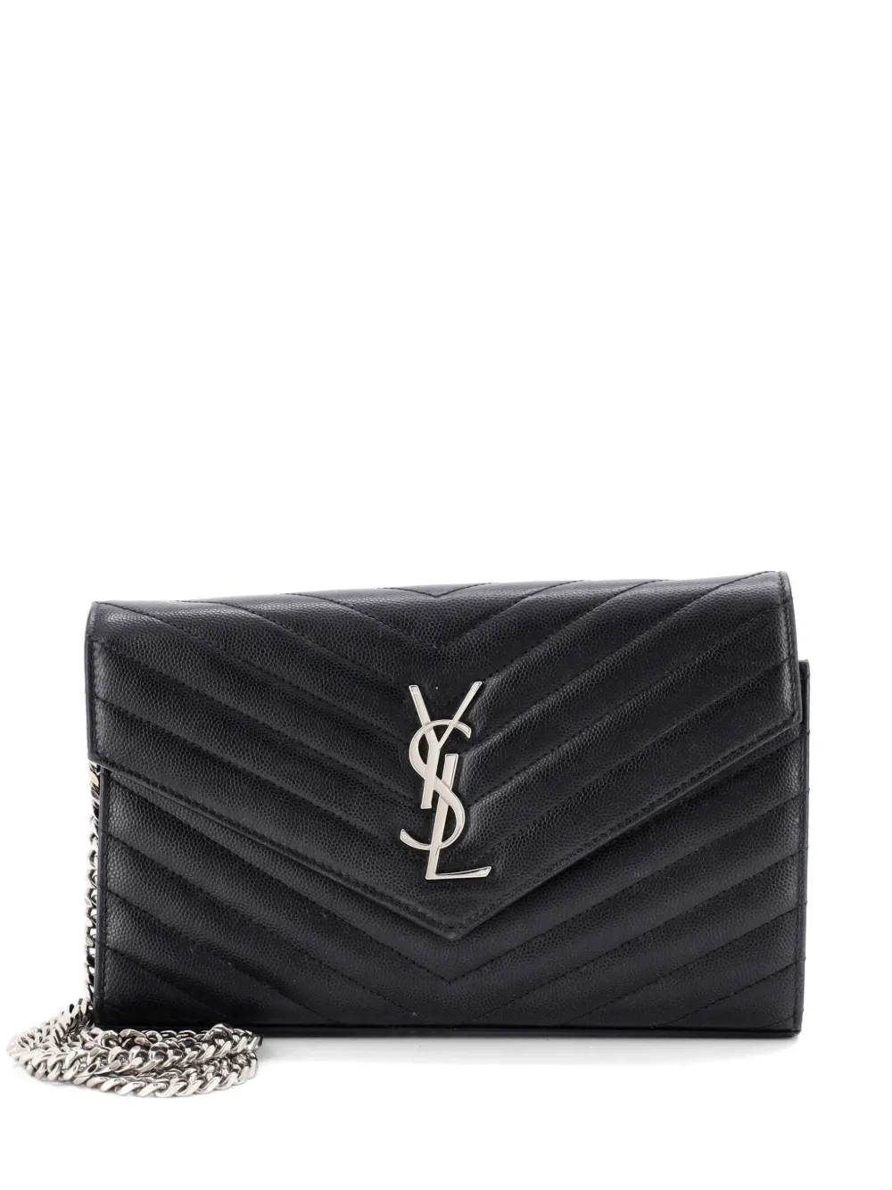 Saint Laurent Pre-Owned Classic Monogram Wallet on Chain Matelasse Chevron Leather Medium crossbody bag - Schwarz