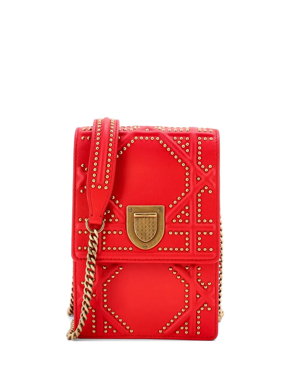 Christian Dior Pre-Owned Diorama Vertical Clutch on Chain Studded Leather crossbody bag - Rosso
