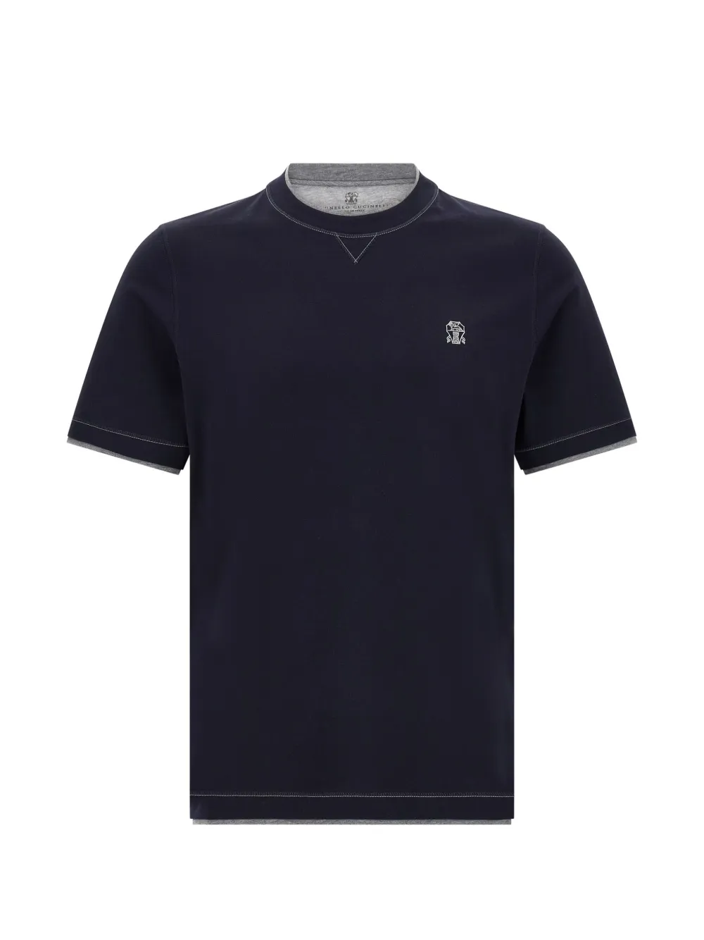 Brunello Cucinelli double-layer embroidered T-shirt - Blu