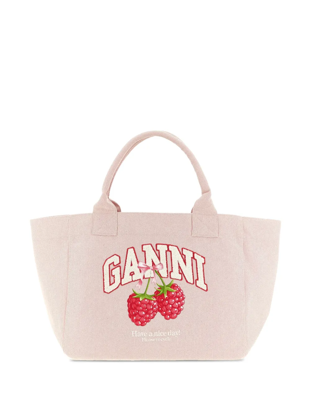 GANNI embroidered-raspberry tote bag - Rosa