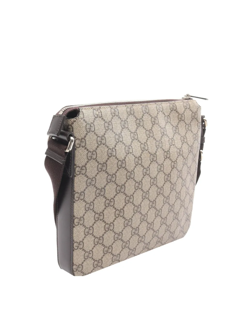  Gucci Pre-owned Grand Sac à Bandoulière Flap Messenger Bag à Motif Gg Supreme (2000-2015) - Tons Neutres 