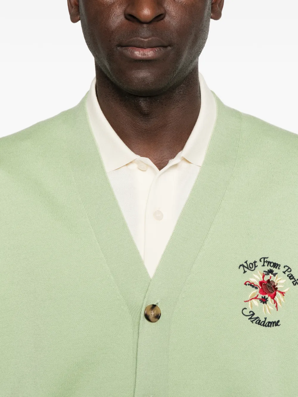 Drôle De Monsieur Vest met geborduurd logo en V-hals Groen