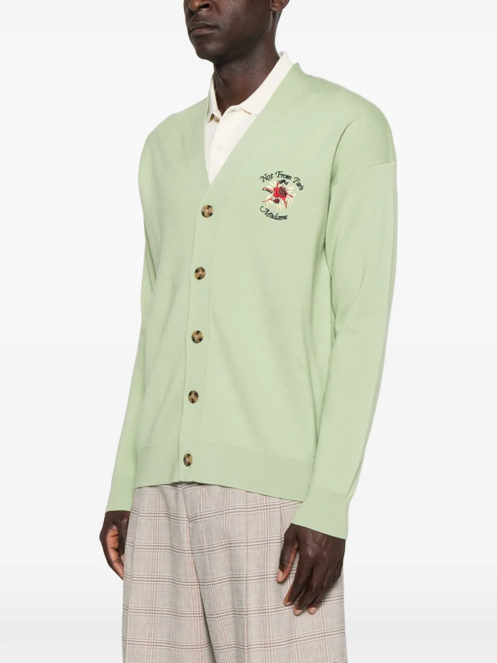 Drôle De Monsieur Vest met geborduurd logo en V-hals Groen