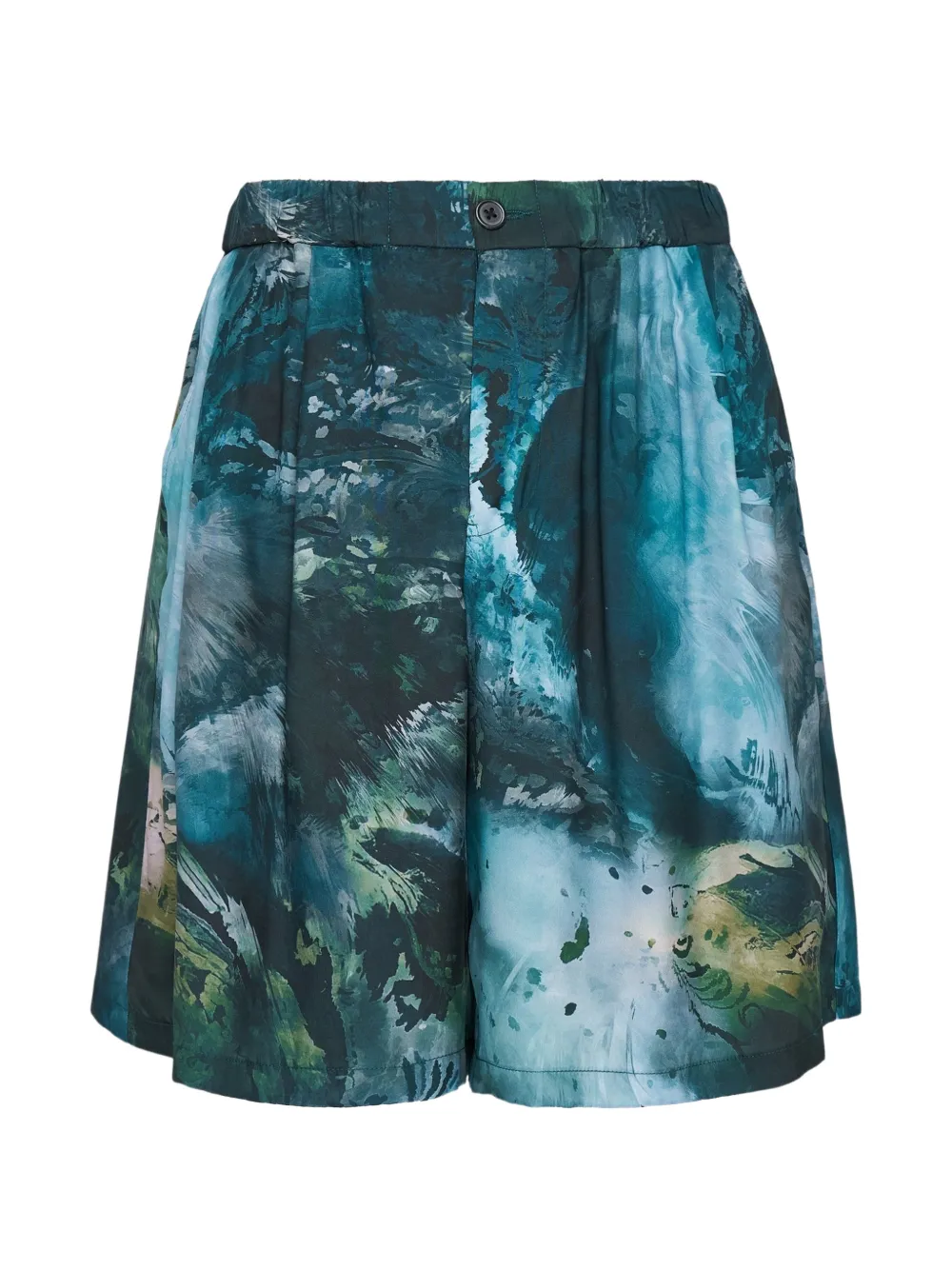 Taakk abstract-print pleated shorts - Blu