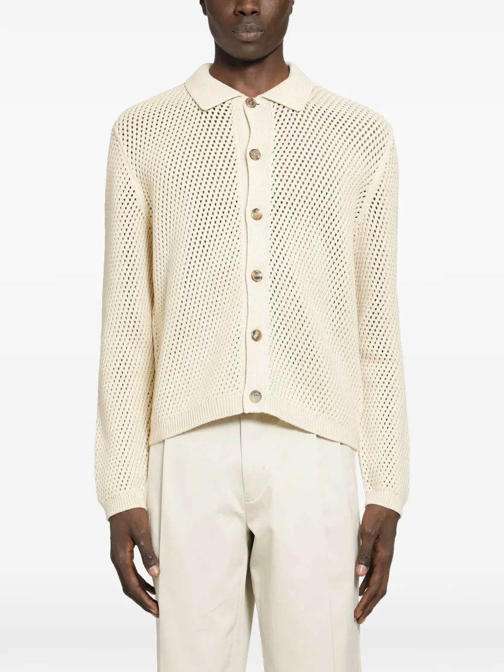 Prada open-knit collared cardigan - Toni neutri