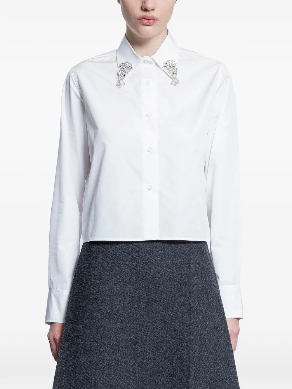 Prada crystal-embellished poplin shirt - Bianco