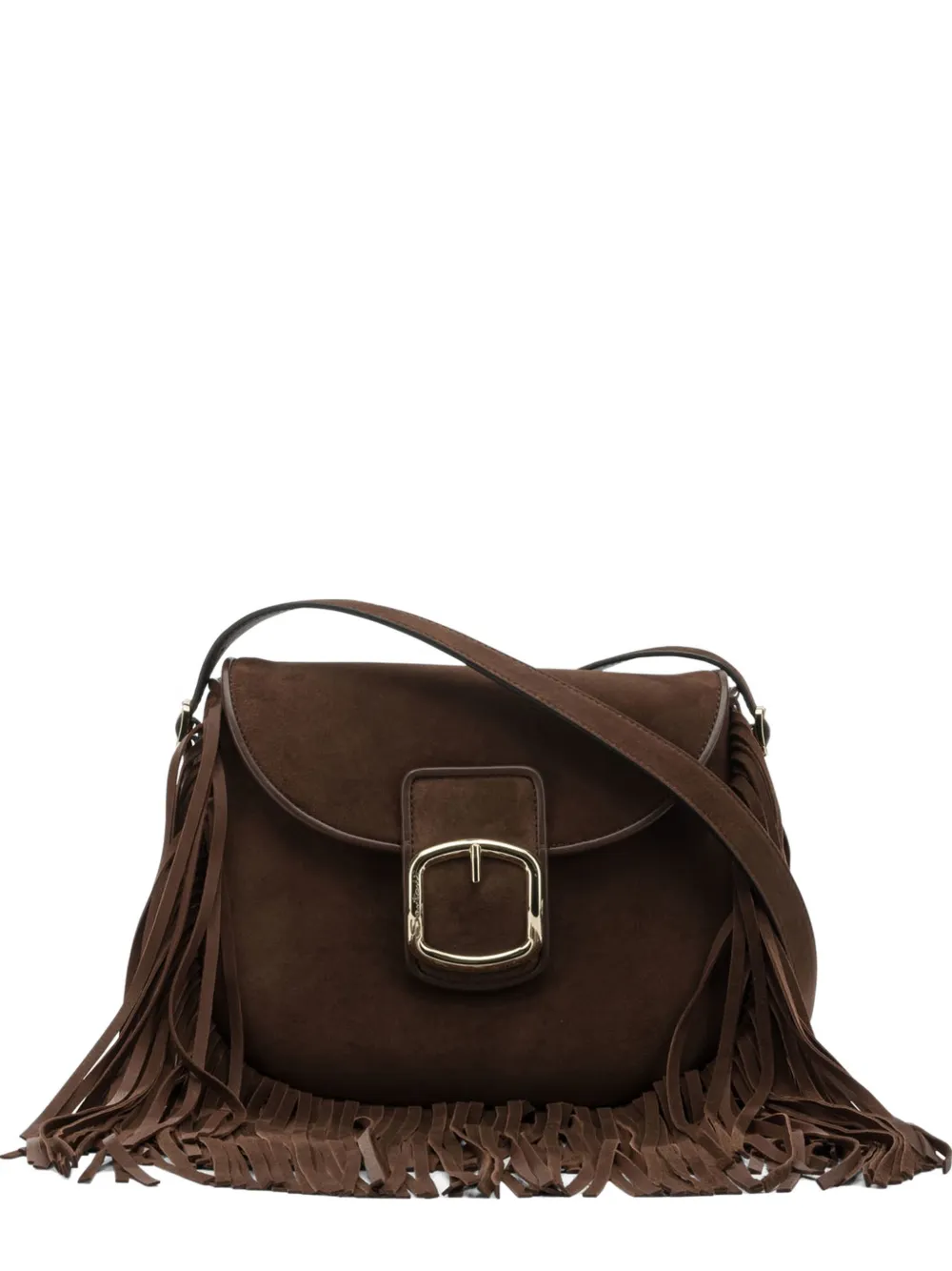 Santoni small fringe-trimmed buckled shoulder bag - Marrone