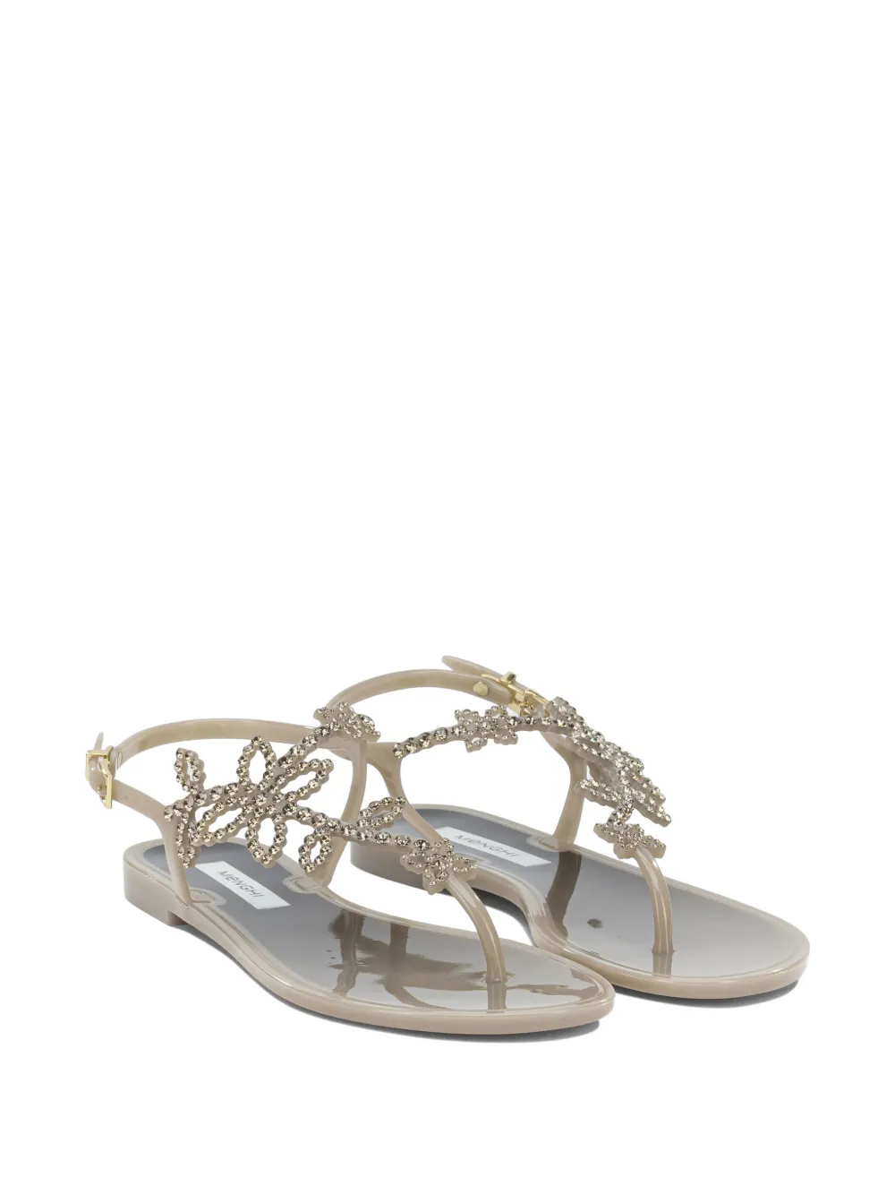 MENGHI Sandalen verfraaid met kristallen en bloemen Beige