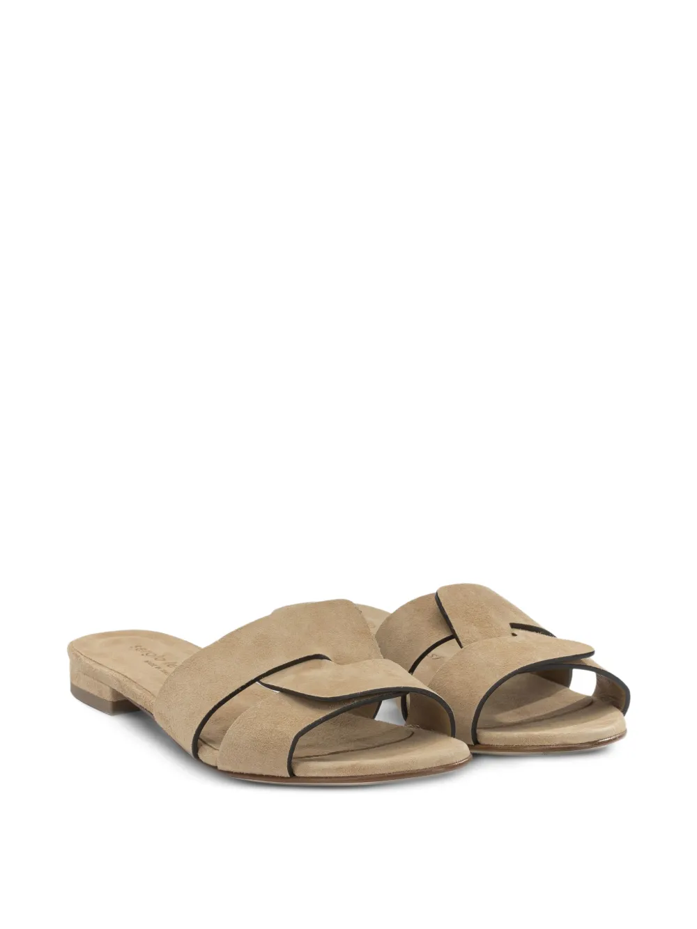 Sergio Levantesi Aria crossover-strap suede slides Beige