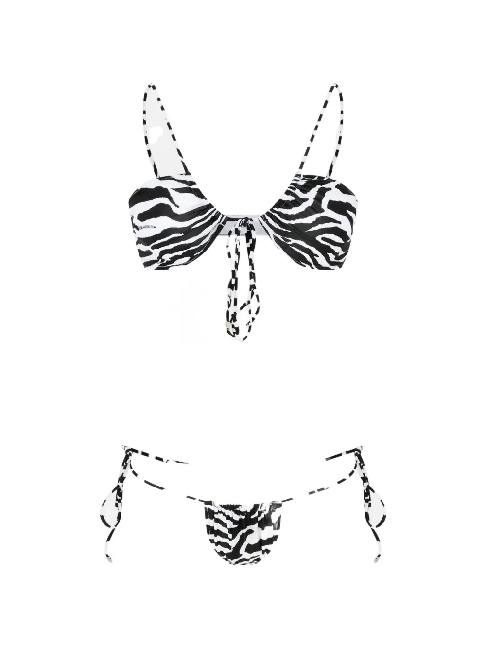 The Attico zebra-print tie-fastening bikini - Bianco