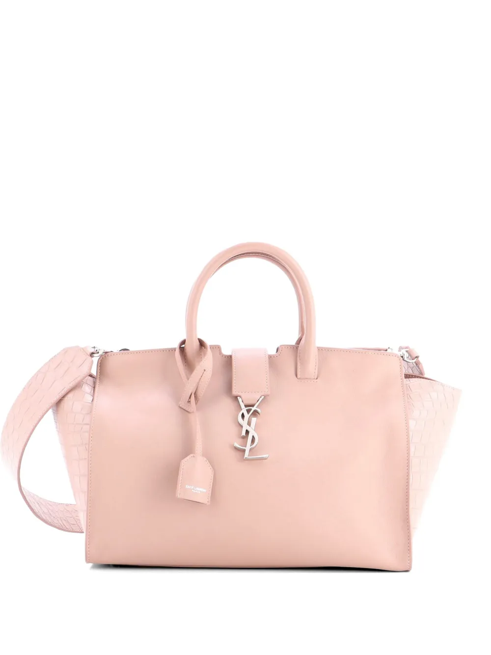 Saint Laurent Pre-Owned Monogram Cabas Downtown Leather with Crocodile Embossed Leather Small satchel - Rosa