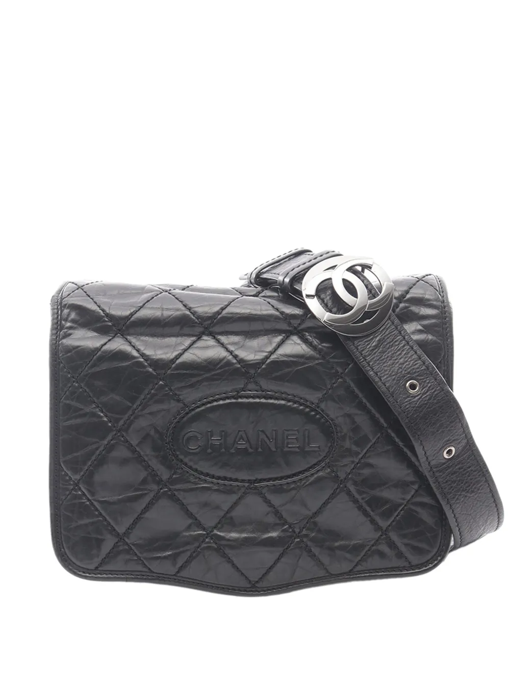 CHANEL Pre-Owned 2005-2006 CC Aged Calfskin Logo Flap Messenger Bag crossbody bag - Nero