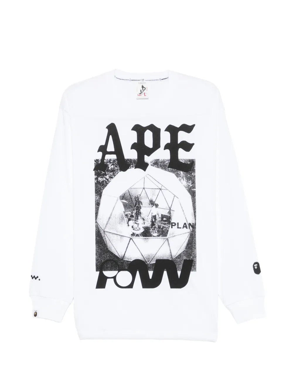 A BATHING APE® 그래픽 프린트 긴소매 티셔츠 | 화이트 | Image 1