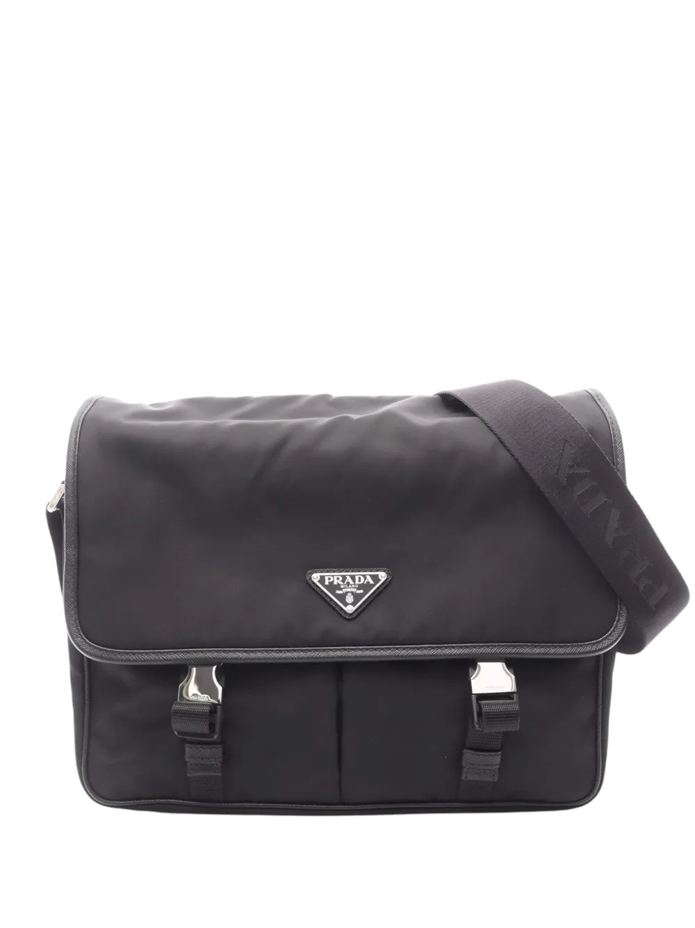 Prada Pre-Owned 2013-2026 Saffiano Trimmed Tessuto Double Buckle Messenger Bag crossbody bag - Nero