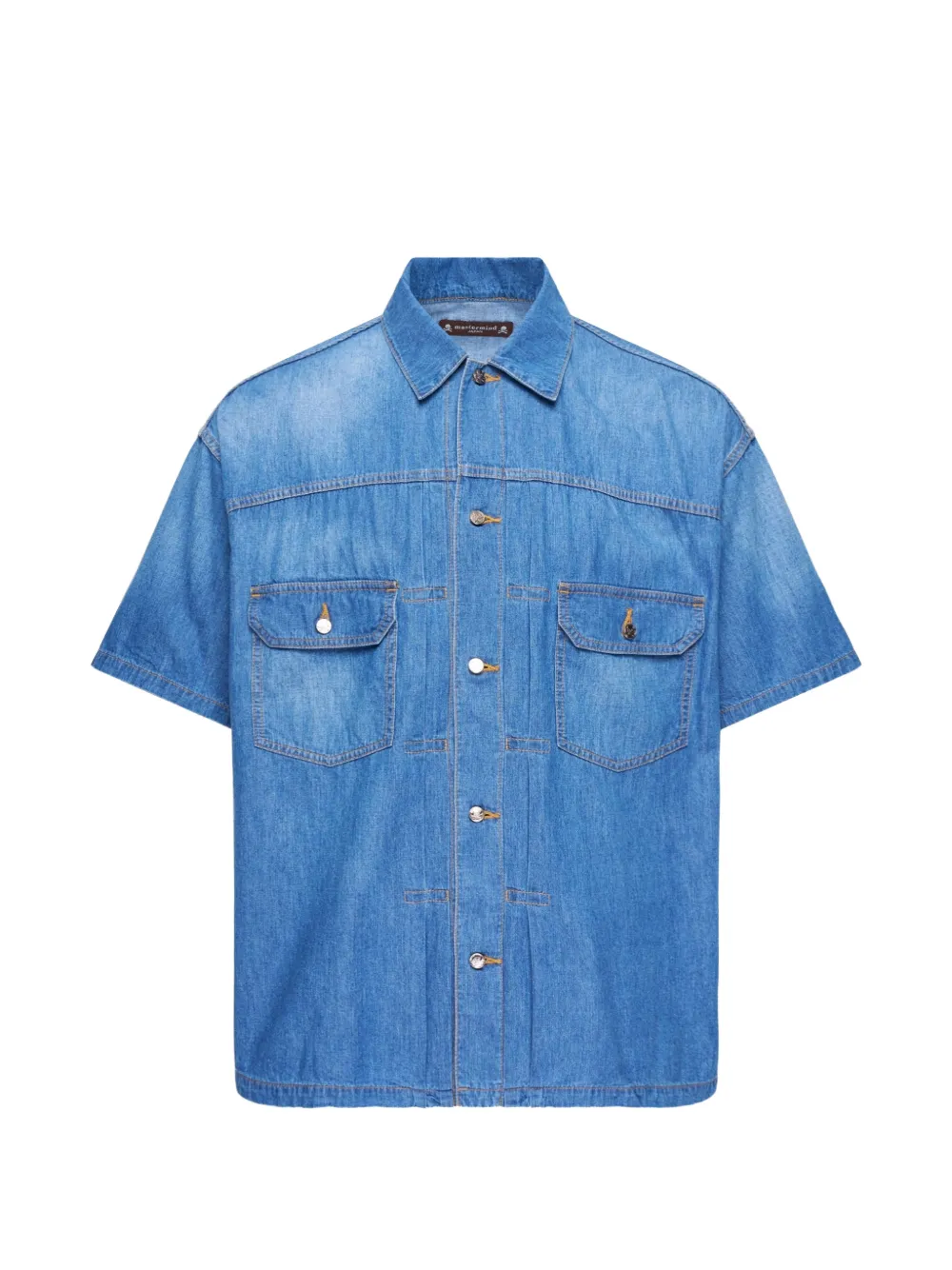 Mastermind Japan skull-patch short-sleeve shirt - Blue