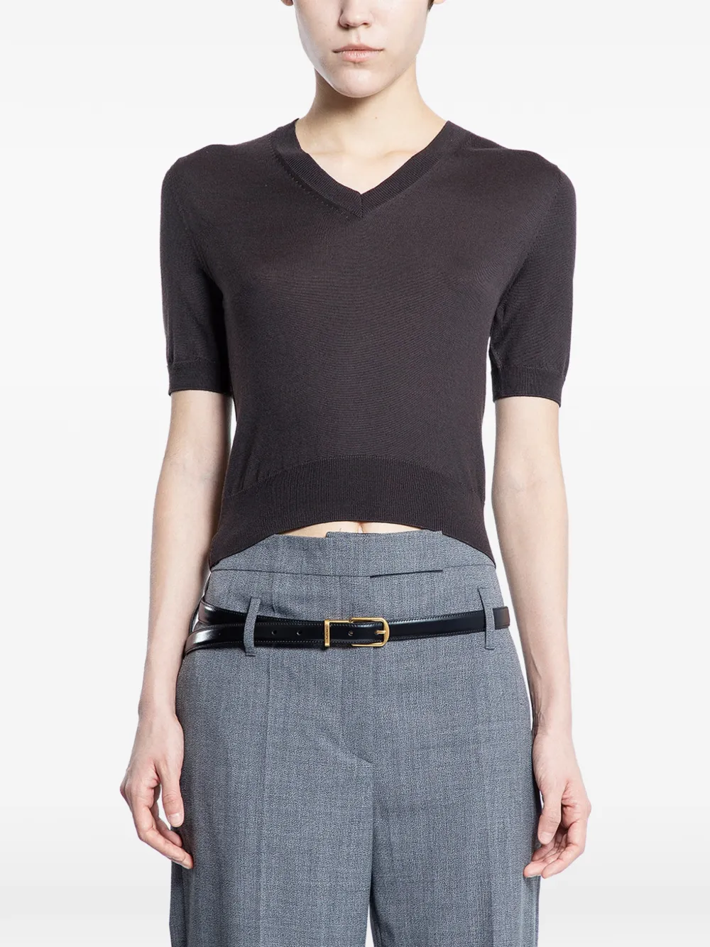 Prada V-neck short-sleeved sweater - Marrone