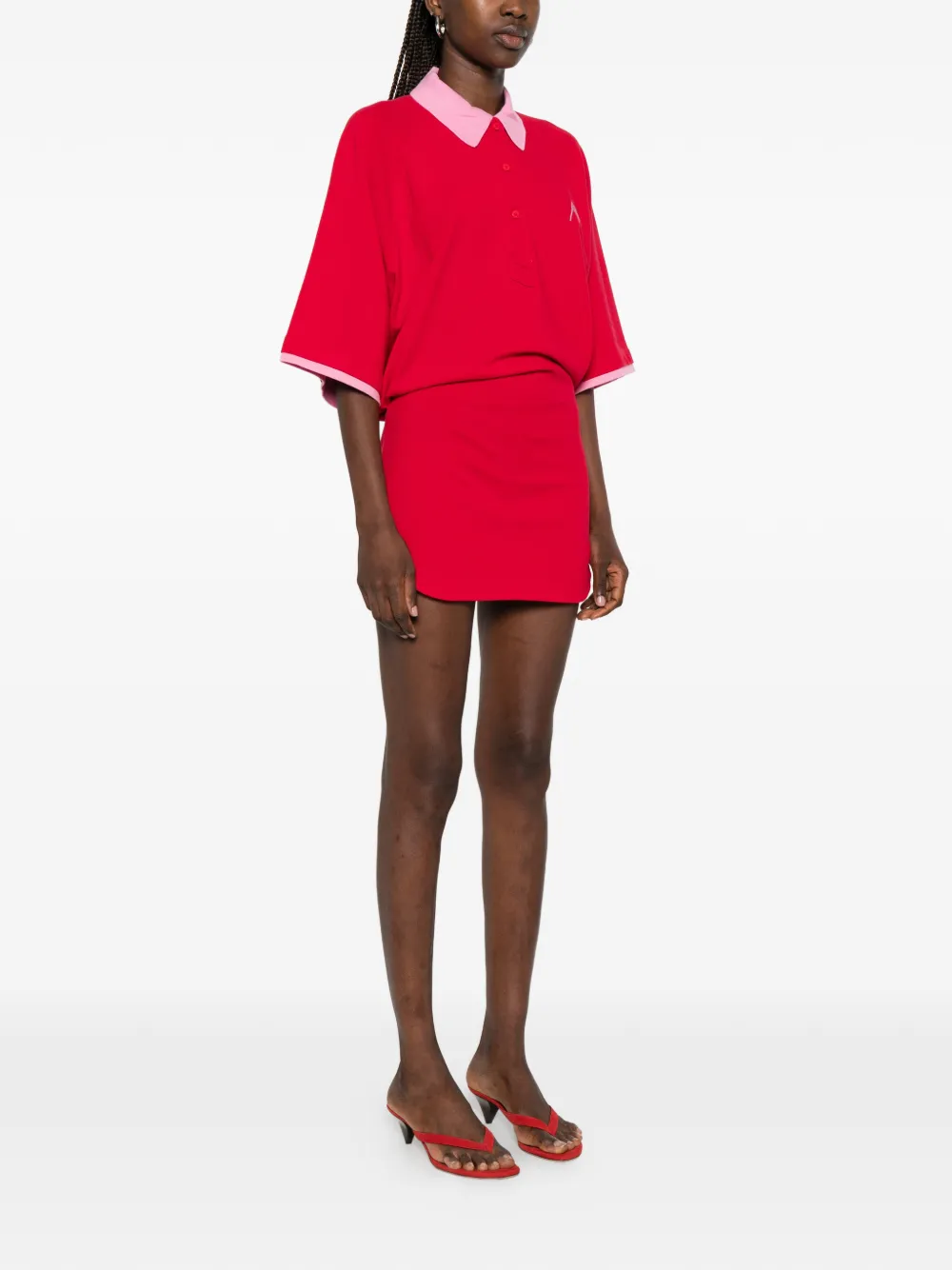 The Attico mini-jurk met contrasterende kraag en geborduurd logo Rood