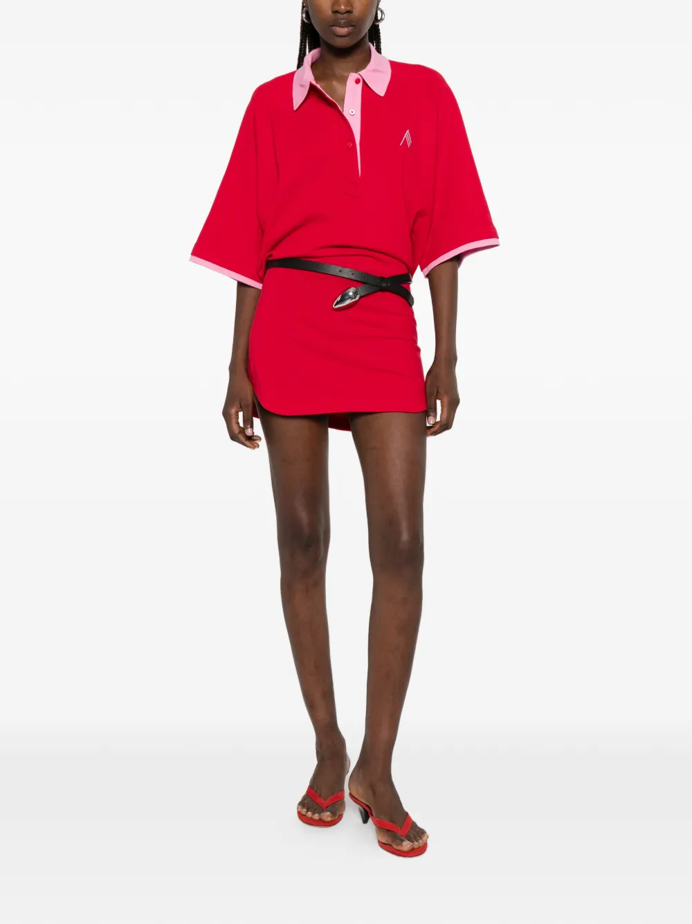 The Attico mini-jurk met contrasterende kraag en geborduurd logo Rood