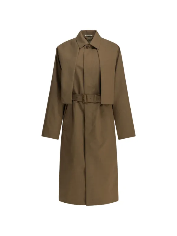 Auralee Belted Layered Coat in Brown