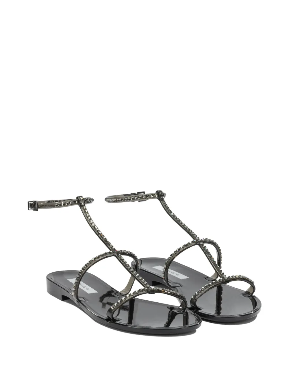 MENGHI Sandalen verfraaid met kristallen en gekooid bandje Zwart