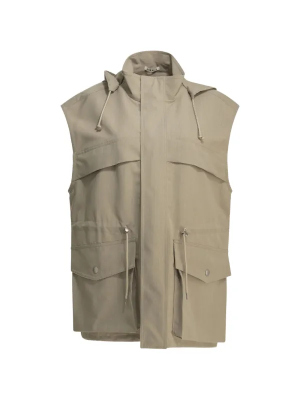 Auralee Hooded Drawstring Gilet in Neutrals
