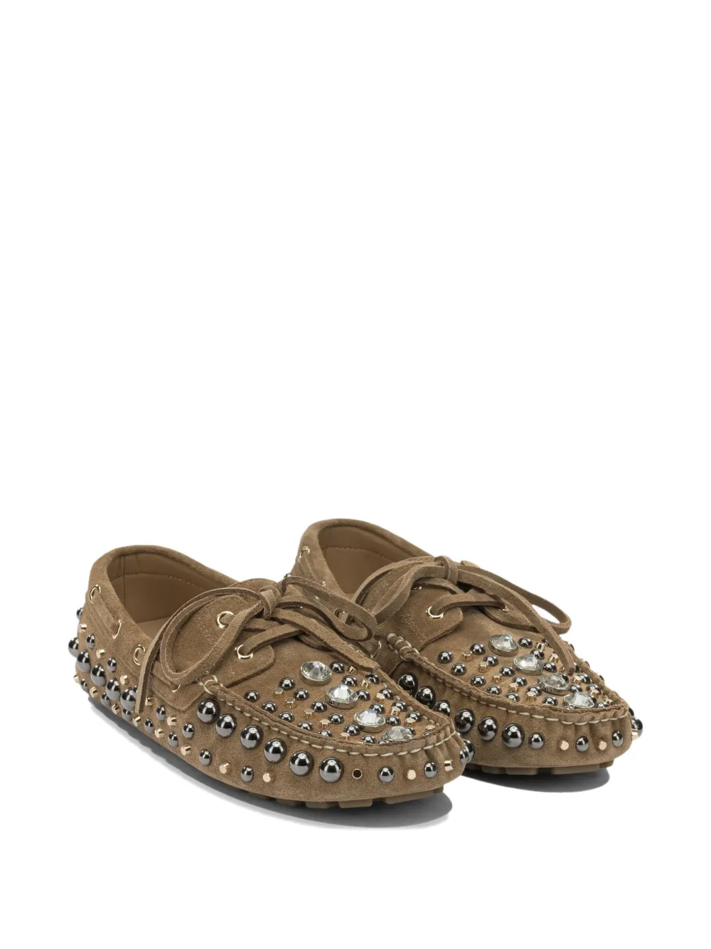 strategia shoes stud-embellished suede boat shoes Beige