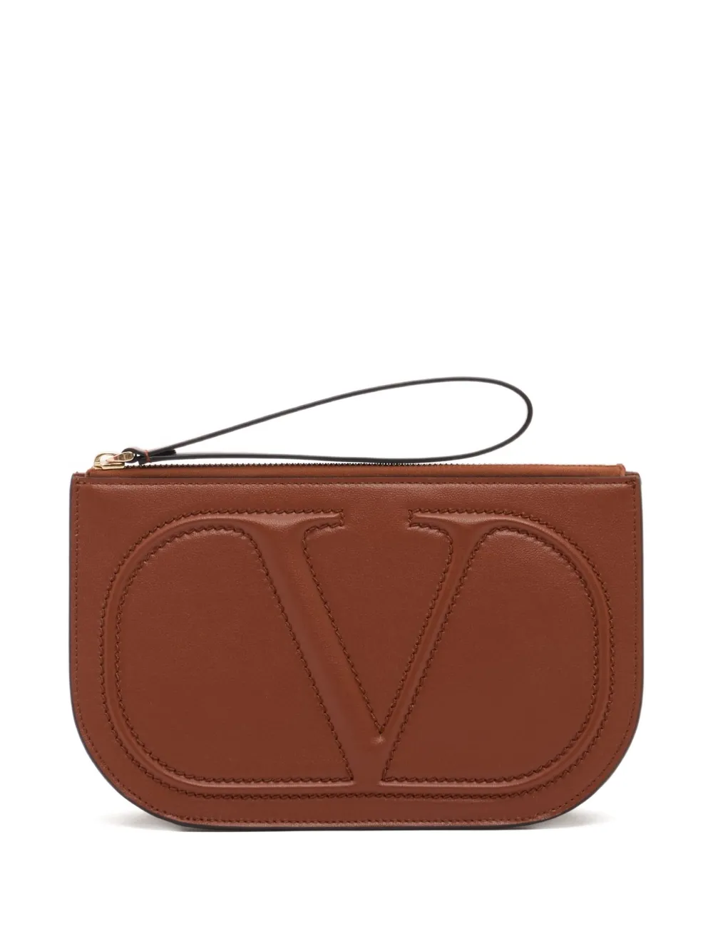Valentino Garavani VLogo walk calfskin pouch - Marrone