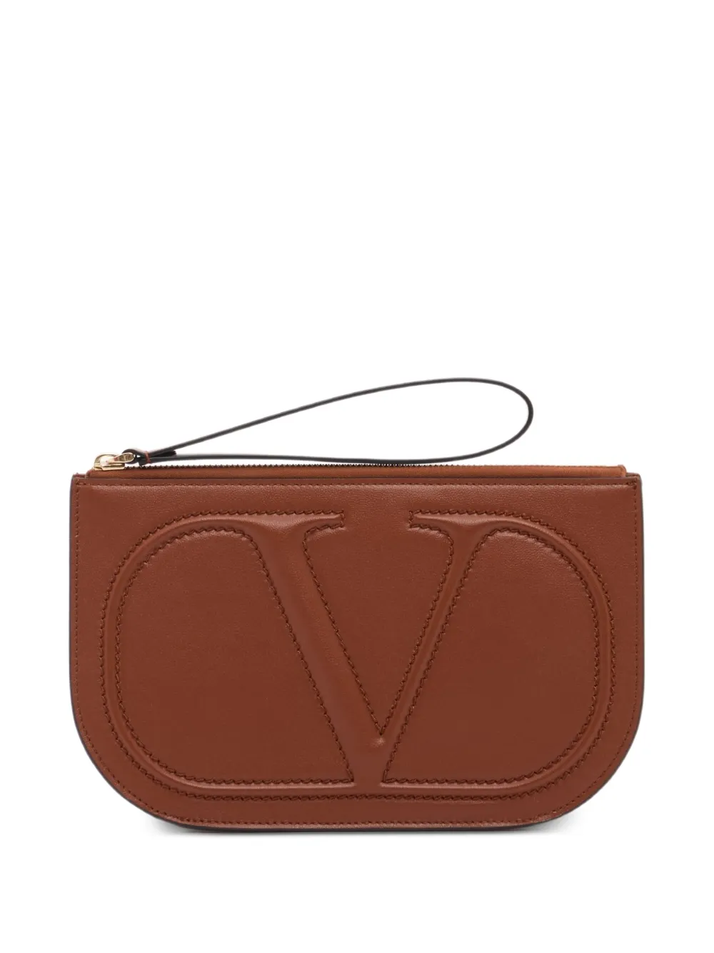Valentino Garavani VLogo walk calfskin pouch - Marrone