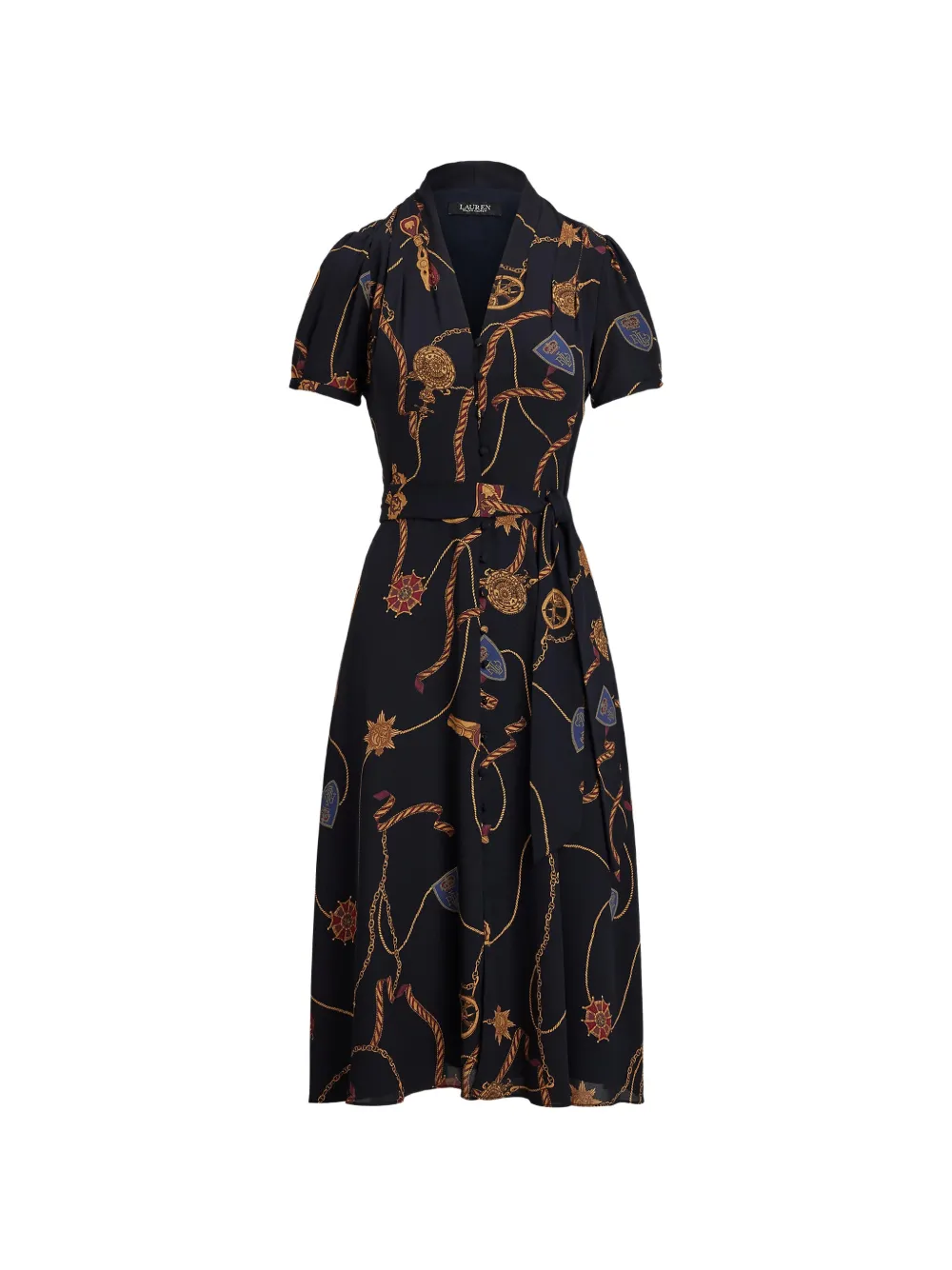 Lauren Ralph Lauren belted nautical-print dress - Nero