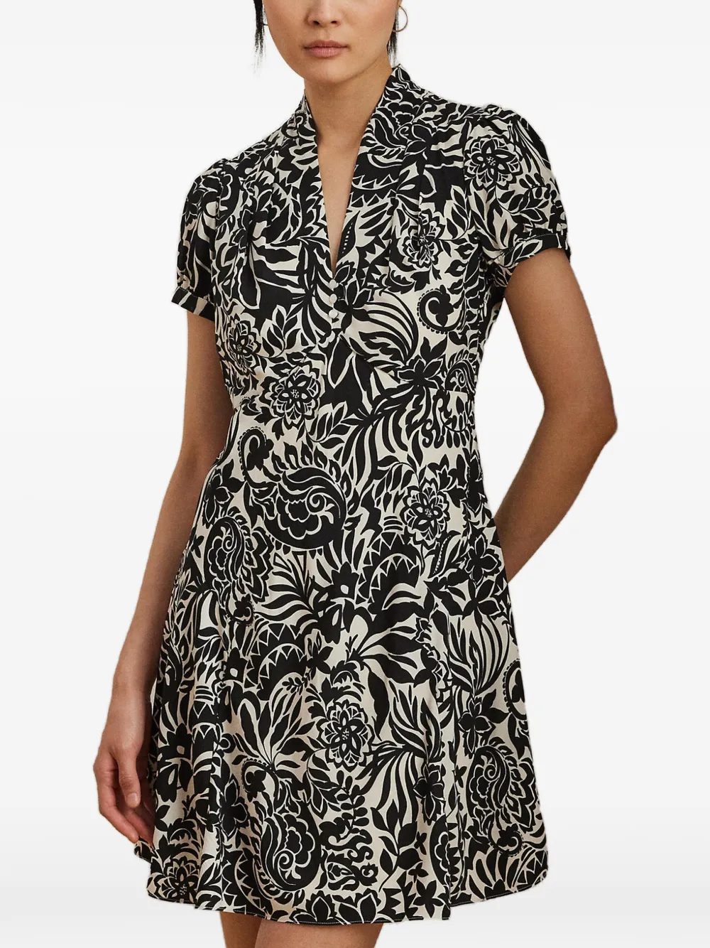 Lauren Ralph Lauren floral-print short-sleeve mini dress - Nero
