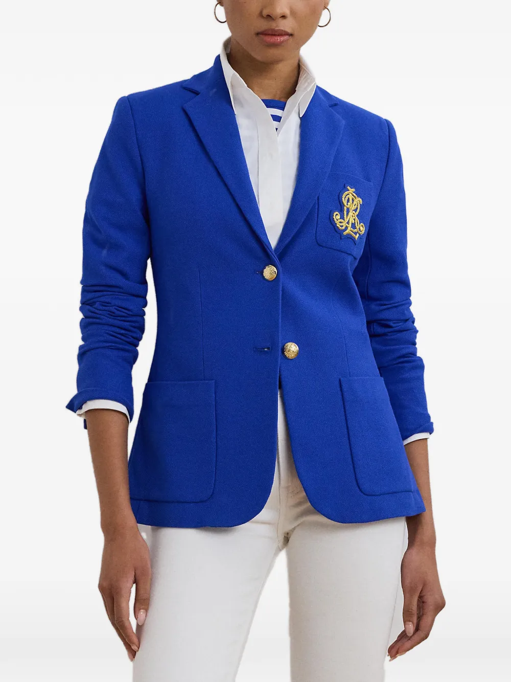 Lauren Ralph Lauren logo-patch piqué blazer - Blue