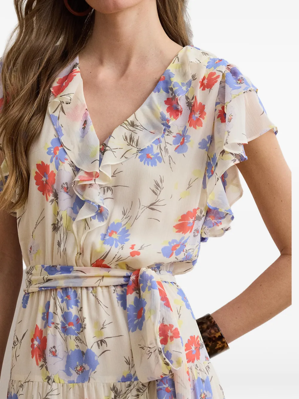 Lauren Ralph Lauren Jurk met bloemenprint en ruches Beige
