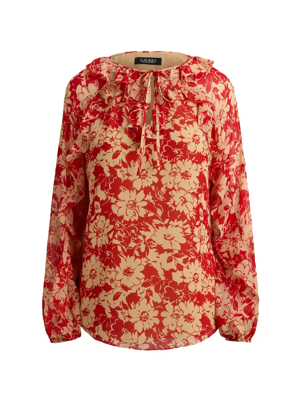 Lauren Ralph Lauren floral-print ruffled shirt - Rosso