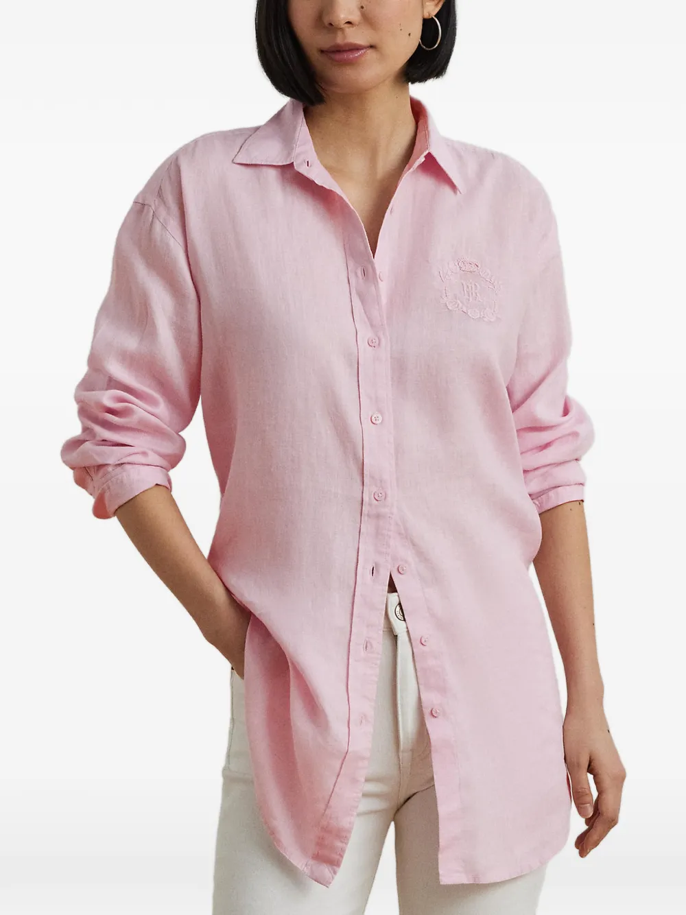 Lauren Ralph Lauren embroidered-logo long-sleeve shirt - Rosa
