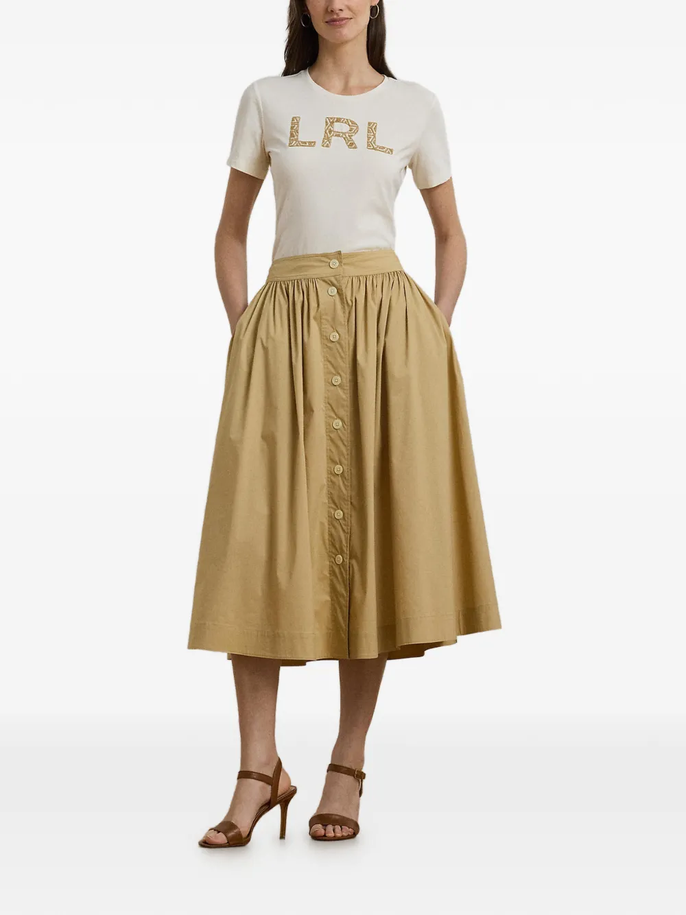 Lauren Ralph Lauren LRL T-shirt met geborduurd logo Beige