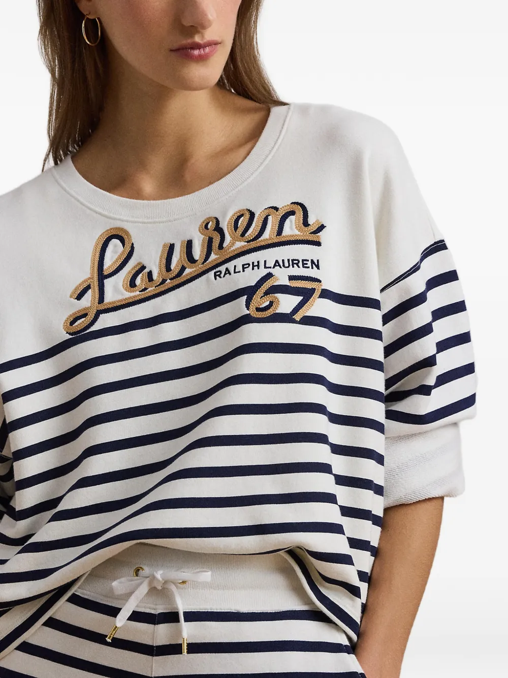 Lauren Ralph Lauren Gestreepte top met geborduurd logo Wit