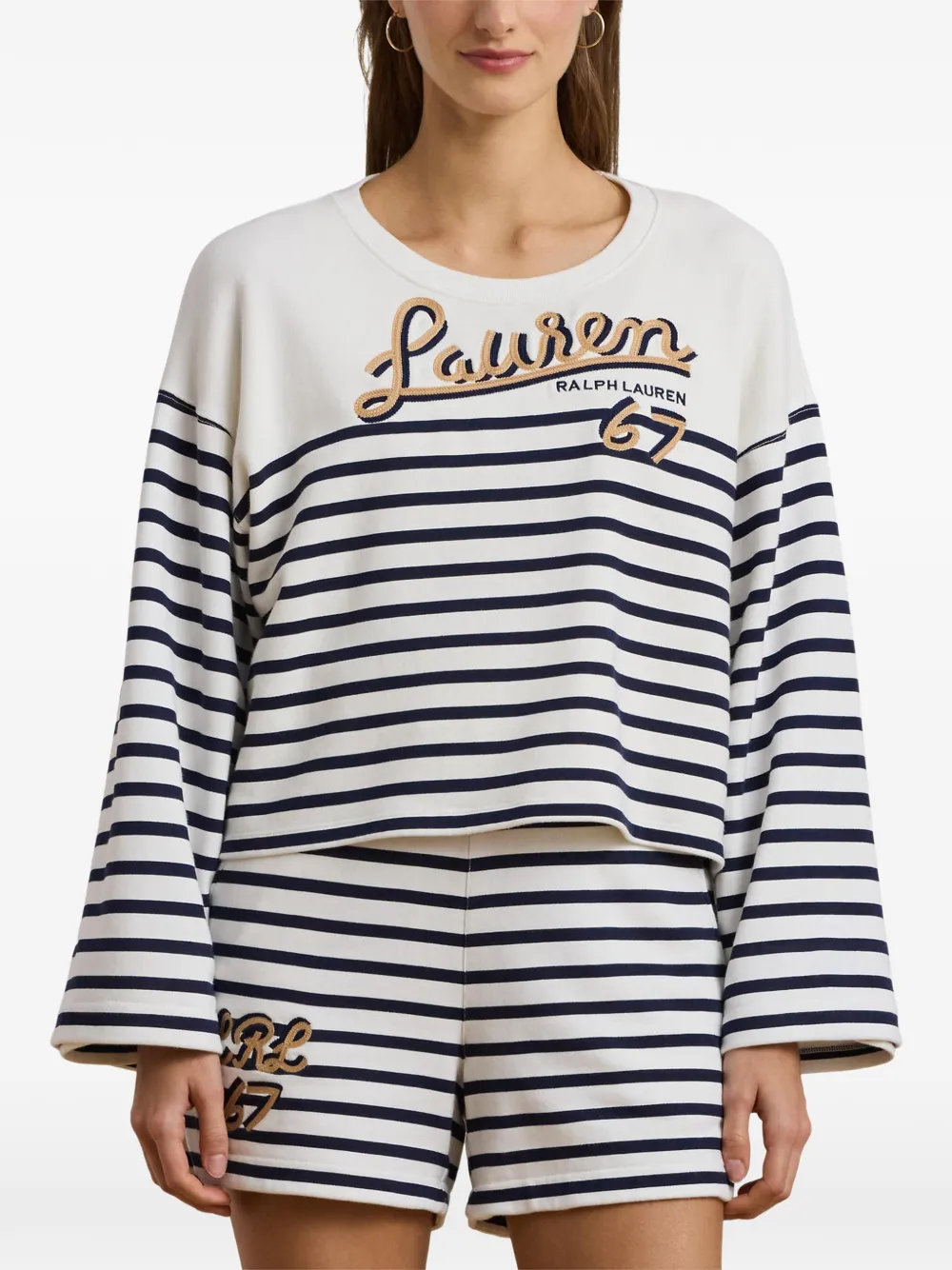 Lauren Ralph Lauren Gestreepte top met geborduurd logo Wit