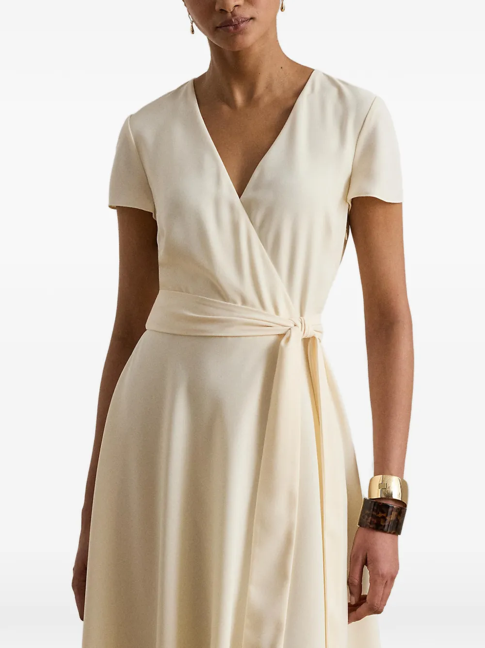 Lauren Ralph Lauren wrap-style short-sleeve midi dress - Toni neutri