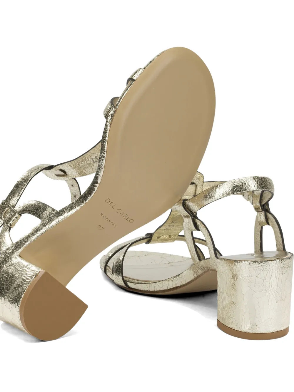 Del Carlo crackled-leather T-bar sandals Goud