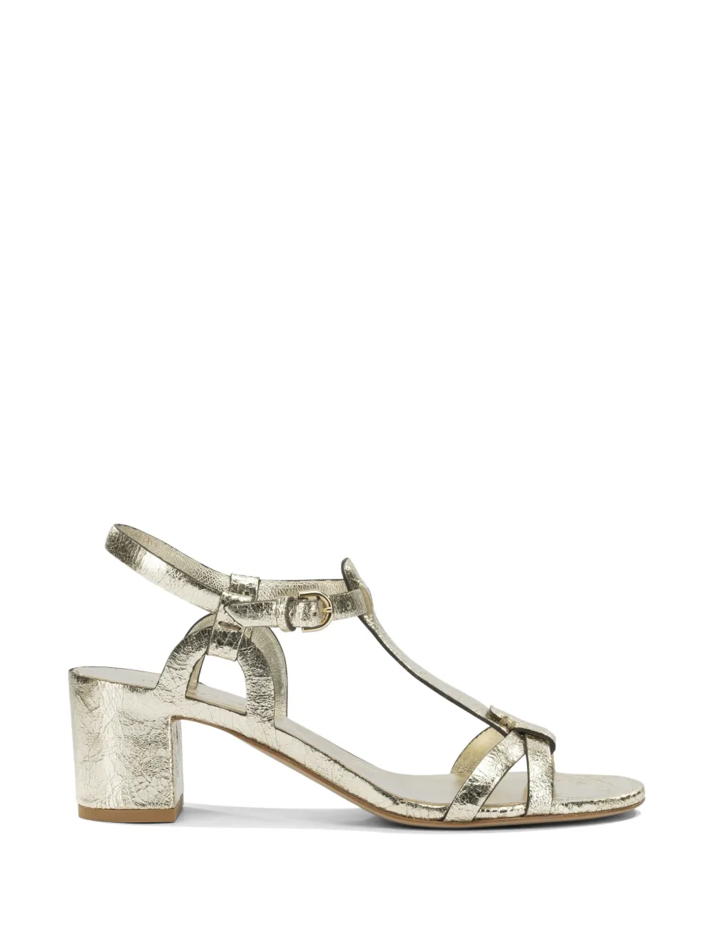 Del Carlo crackled-leather T-bar sandals - Oro