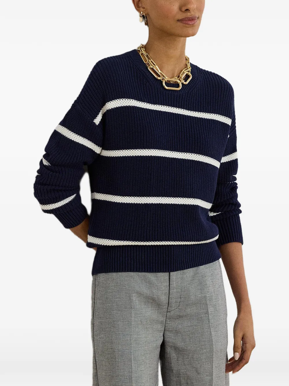 Lauren Ralph Lauren Gestreepte katoenen gebreide trui Blauw