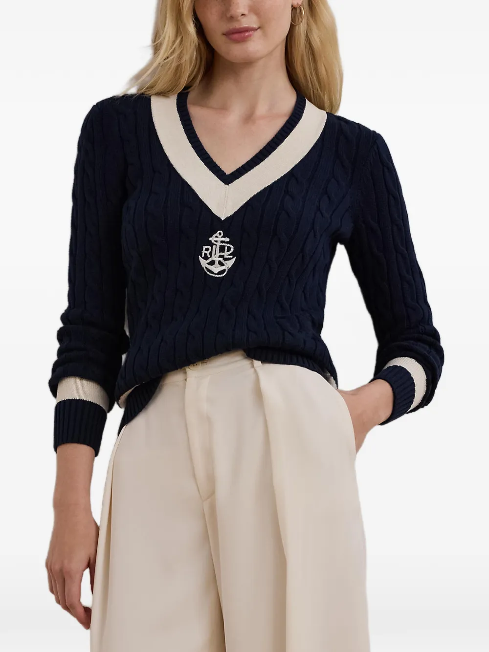 Lauren Ralph Lauren cable-knit V-neck sweater - Blu