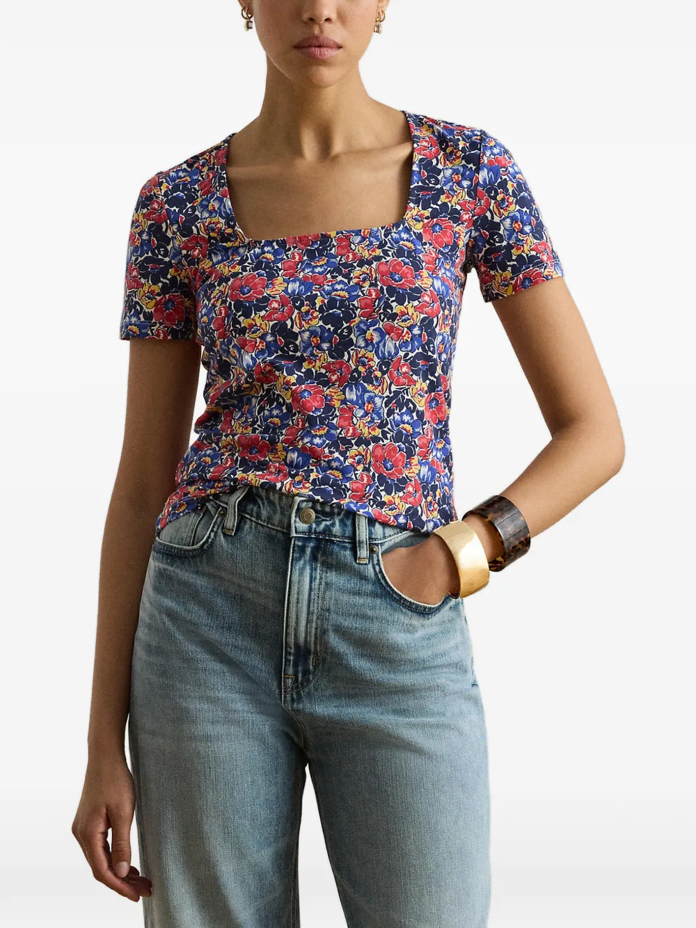 Lauren Ralph Lauren floral-print square-neck sweater - Blu