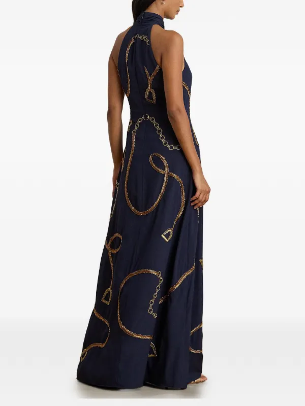 Ralph Lauren Sequin-embellished Halterneck Maxi Dress - Blue